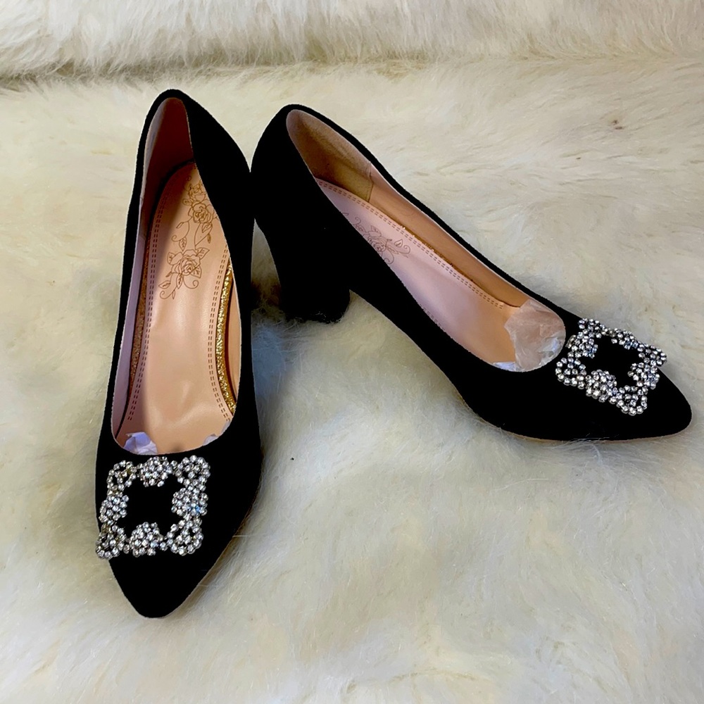 New black suede and rhinestones